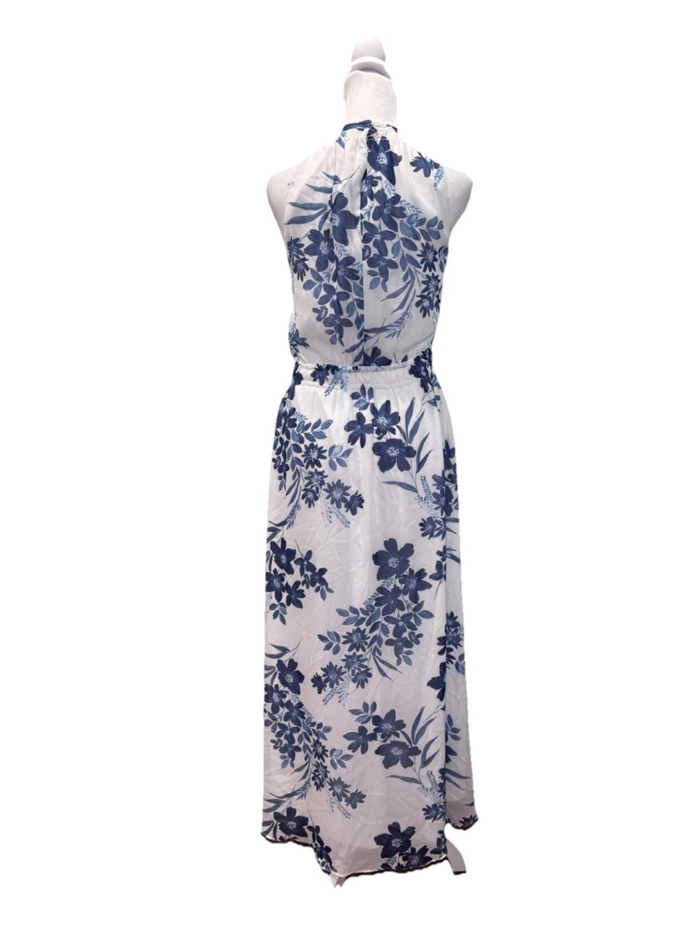 Nine West Blue White Floral Maxi Dress Size 10 Halter Summer - Picture 4 of 6